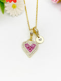 Gold Red Heart Cubic Zirconia Pendant Necklace – Anniversary Gift Jewelry, N6833