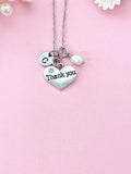 Silver Thank You Necklace, Heart and Pearl Charm, N1269B