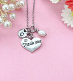 Silver Thank You Necklace, Heart and Pearl Charm, N1269B