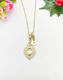 Gold Sacred Heart Mexican Flaming Milagro Holy Heart Cubic Zirconia Pendant Necklace, N6838