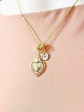 Gold Sacred Heart Mexican Flaming Milagro Holy Heart Cubic Zirconia Pendant Necklace, N6838