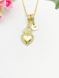 Gold Sacred Heart Pendant Necklace – Dainty Faith Protection Gift Jewelry, N6843
