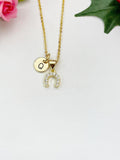 Gold Horseshoe Cubic Zirconia Pendant Necklace – Good Luck Dainty Gift Jewelry, N6848