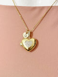 Gold Heart Cubic Zirconia Diffuser Locket Pendant Necklace – Aromatherapy Gift Jewelry, N6849