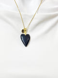 Gold Natural Obsidian Heart Pendant Necklace – Protection Stone Gift Jewelry, N6852