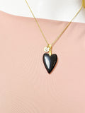 Gold Natural Obsidian Heart Pendant Necklace – Protection Stone Gift Jewelry, N6852