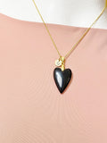 Gold Natural Obsidian Heart Pendant Necklace – Protection Stone Gift Jewelry, N6852