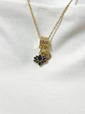 Gold Lotus Black Cubic Zirconia Necklace – Dainty Spiritual Flower Gift Jewelry, N6854