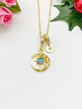 18K Gold Plated Moon Star Cubic Zirconia Pendant Necklace – Celestial Gift Jewelry, N6855