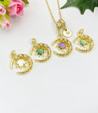 18K Gold Plated Moon Star Cubic Zirconia Pendant Necklace – Celestial Gift Jewelry, N6855