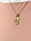 18K Gold Plated Moon Star Cubic Zirconia Pendant Necklace – Celestial Gift Jewelry, N6855