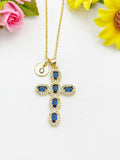 18K Gold Plated Blue Cross Cubic Zirconia Pendant Necklace – Christian Gift Jewelry, N6856