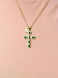 18K Gold Plated Cross Green Cubic Zirconia Pendant Necklace – Christian Gift Jewelry, N6858