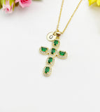 18K Gold Plated Cross Green Cubic Zirconia Pendant Necklace – Christian Gift Jewelry, N6858