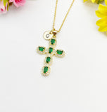 18K Gold Plated Cross Green Cubic Zirconia Pendant Necklace – Christian Gift Jewelry, N6858