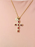 18K Gold Plated Cross Red Cubic Zirconia Pendant Necklace – Christian Gift Jewelry, N6859