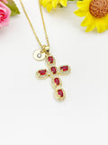 18K Gold Plated Cross Red Cubic Zirconia Pendant Necklace – Christian Gift Jewelry, N6859