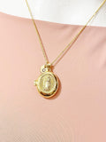 Gold Virgin Mary Oval Locket Necklace – Religious Faith Gift Jewelry N6863