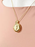 Gold Virgin Mary Oval Locket Necklace – Religious Faith Gift Jewelry N6863