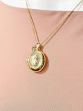 Gold Virgin Mary Oval Locket Necklace – Religious Faith Gift Jewelry N6863