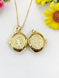 Gold Saint Benedict Locket Necklace – Religious Faith Keepsake Gift Jewelry, N6866
