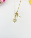 Gold Tiny Sun Sunburst Charm Necklace – Dainty Celestial Gift Jewelry, N6877