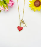 18K Gold Plated Red Heart Enamel Charm Necklace – Dainty Love Gift Jewelry, N6878