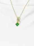 Gold Green Emerald Clover Charm Necklace – Dainty Lucky Pendant Gift Jewelry, N6881