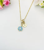Gold Sky Blue Plum Flower Cubic Zirconia Pearl Charm Necklace – Dainty Floral Gift Jewelry, N6882
