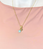 Gold Sky Blue Cubic Zirconia Flower Pearl Necklace – Dainty Floral Jewelry