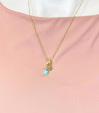 Gold Sky Blue Cubic Zirconia Flower Pearl Necklace – Dainty Floral Jewelry