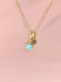 Gold Sky Blue Cubic Zirconia Flower Pearl Necklace – Dainty Floral Jewelry