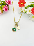 Gold Emerald Cubic Zirconia Flower Pearl Necklace – Dainty Floral Jewelry