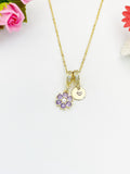 18K Gold Purple Flower Pearl Necklace – Cubic Zirconia Floral Jewelry