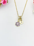 18K Gold Purple Flower Pearl Necklace – Cubic Zirconia Floral Jewelry
