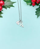 Silver Rx Heart Charm Necklace with Personalized Initial Pendant, N21N
