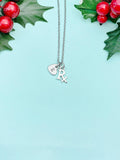 Silver Rx Heart Charm Necklace with Personalized Initial Pendant, N21N