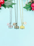 Open Book Charm Necklace in Silver, Gold or Bronze with Initial Pendant, N916M