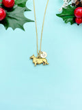 Gold Corgi Dog Charm Necklace, N423A