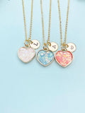 Gold Heart Necklace, Imitation Opal Charm, Personalized Initial, N1113
