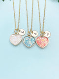 Gold Heart Necklace, Imitation Opal Charm, Personalized Initial, N1113