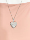 Silver Heart Locket Necklace, Floral Photo Keepsake, Stainless Steel