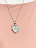 Silver Heart Locket Necklace, Floral Photo Keepsake, Stainless Steel