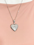 Silver Heart Flower Locket Pendant Necklace, Love Necklace, Keepsake Photo Frame Charm, Stainless Steel Locket, D324L