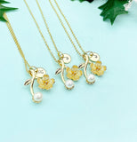 Gold Cherry Blossom Charm Necklace with Personalized Initial Pendant, N2190