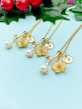 Gold Cherry Blossom Charm Necklace with Personalized Initial Pendant, N2190