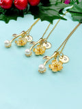 Gold Cherry Blossom Charm Necklace with Personalized Initial Pendant, N2190