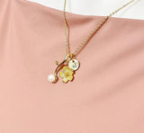 Gold Cherry Blossom Charm Necklace with Personalized Initial Pendant, N2190