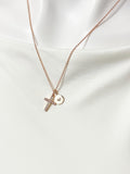 Rose Gold Cross Charm Necklace with Personalized Initial Pendant, N6755