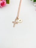 Rose Gold Cross Charm Necklace with Personalized Initial Pendant, N6755